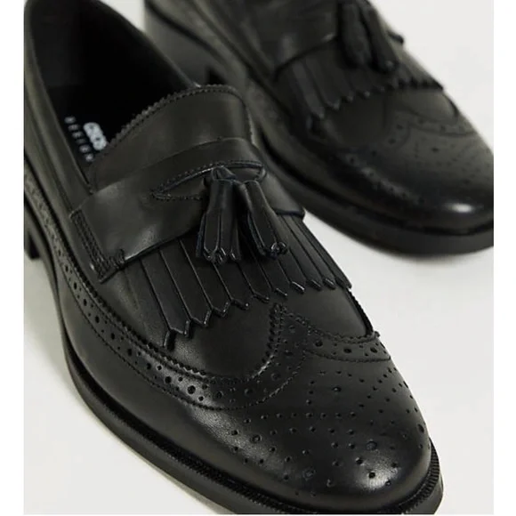 ASOS NWOB! Fringe/Tassel Dress Loafers In Black Polished Leather Shoes - Picture 2 of 12